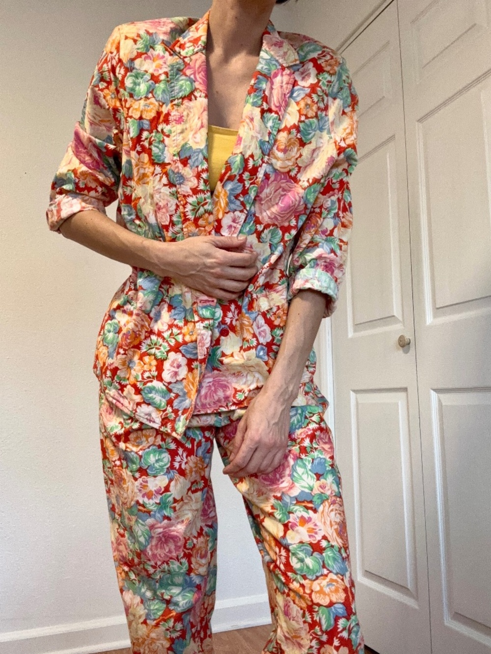 ANDREW SPORT VINTAGE Suit Set High Waist Trousers Blazer Floral Bright